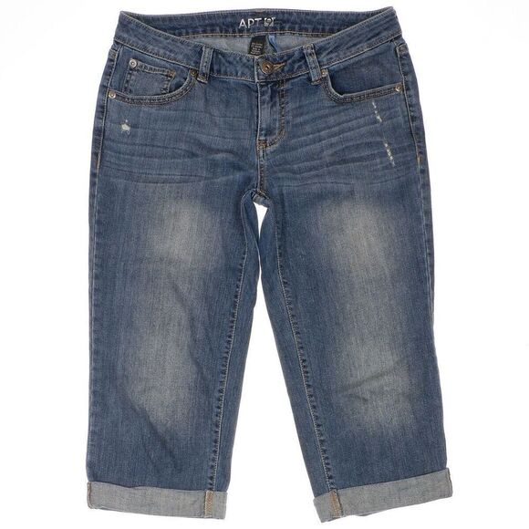 Apt 9 Jeans Womens Size Modern 4 Capri Crop Distressed Cuffed Blue Measure 30x17 - Picture 1 of 8